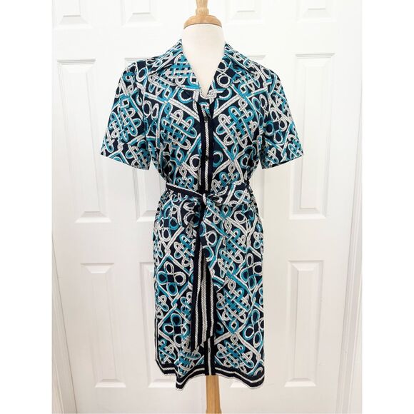 Trina Turk Dresses & Skirts - Trina Turk Womens Blue Button Front Sash Tie Annabel Shirt Dress Large NWT